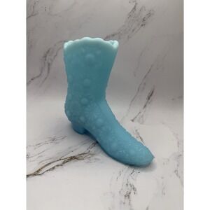 Vintage Fenton Glass Blue Satin Daisy and Button Boot 4" Tall